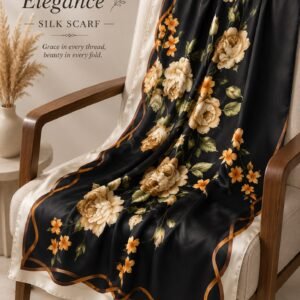 Noir Bloom Elegance Silk Scarf
